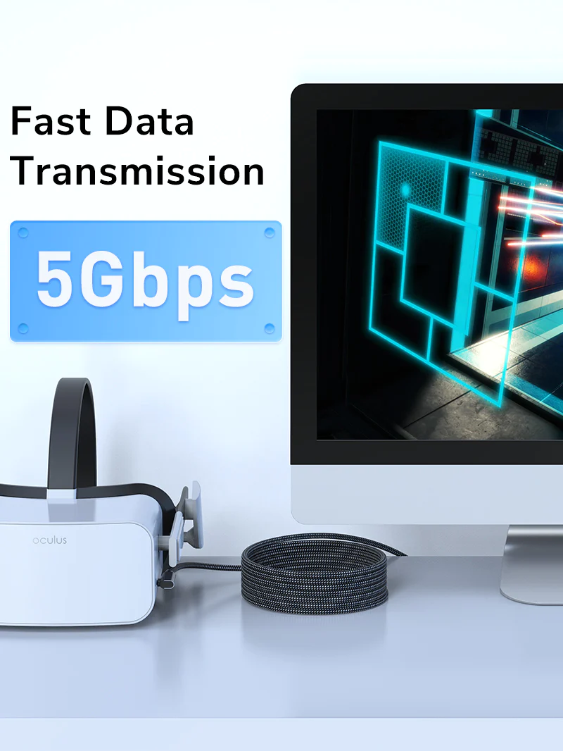 USB3.0 VR Cable for Oculus Quest by CABLETIME รุ่น CA43P 5Gbps สายถักไนล่อน by Cabletime